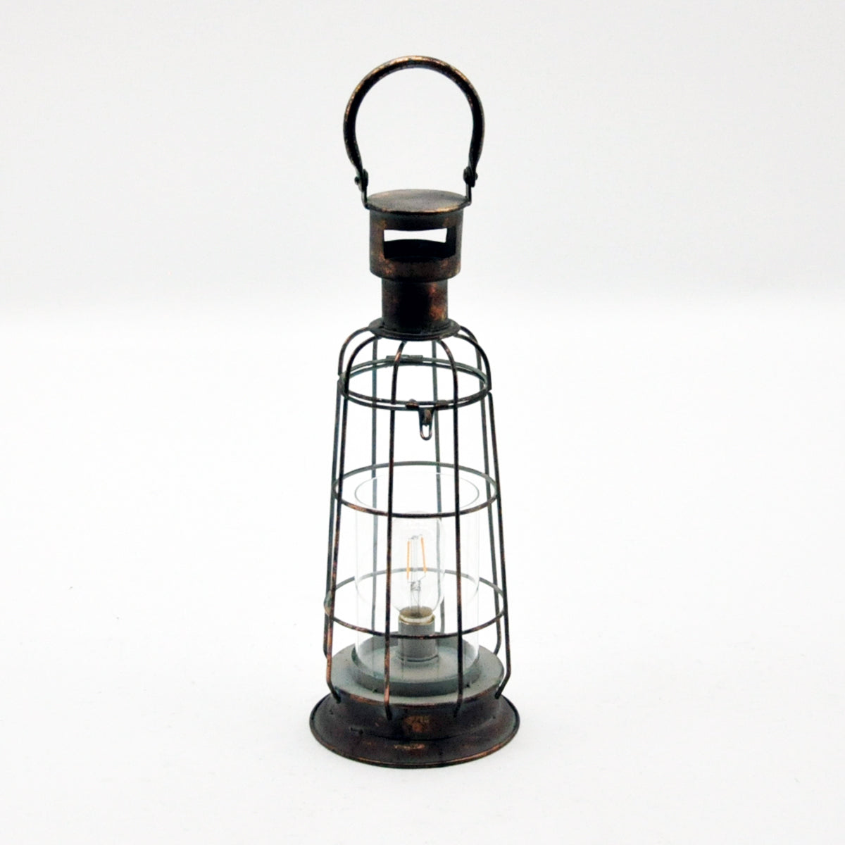 MSL 46cm BATTERY & BULB METAL GARDEN LANTERN Brown