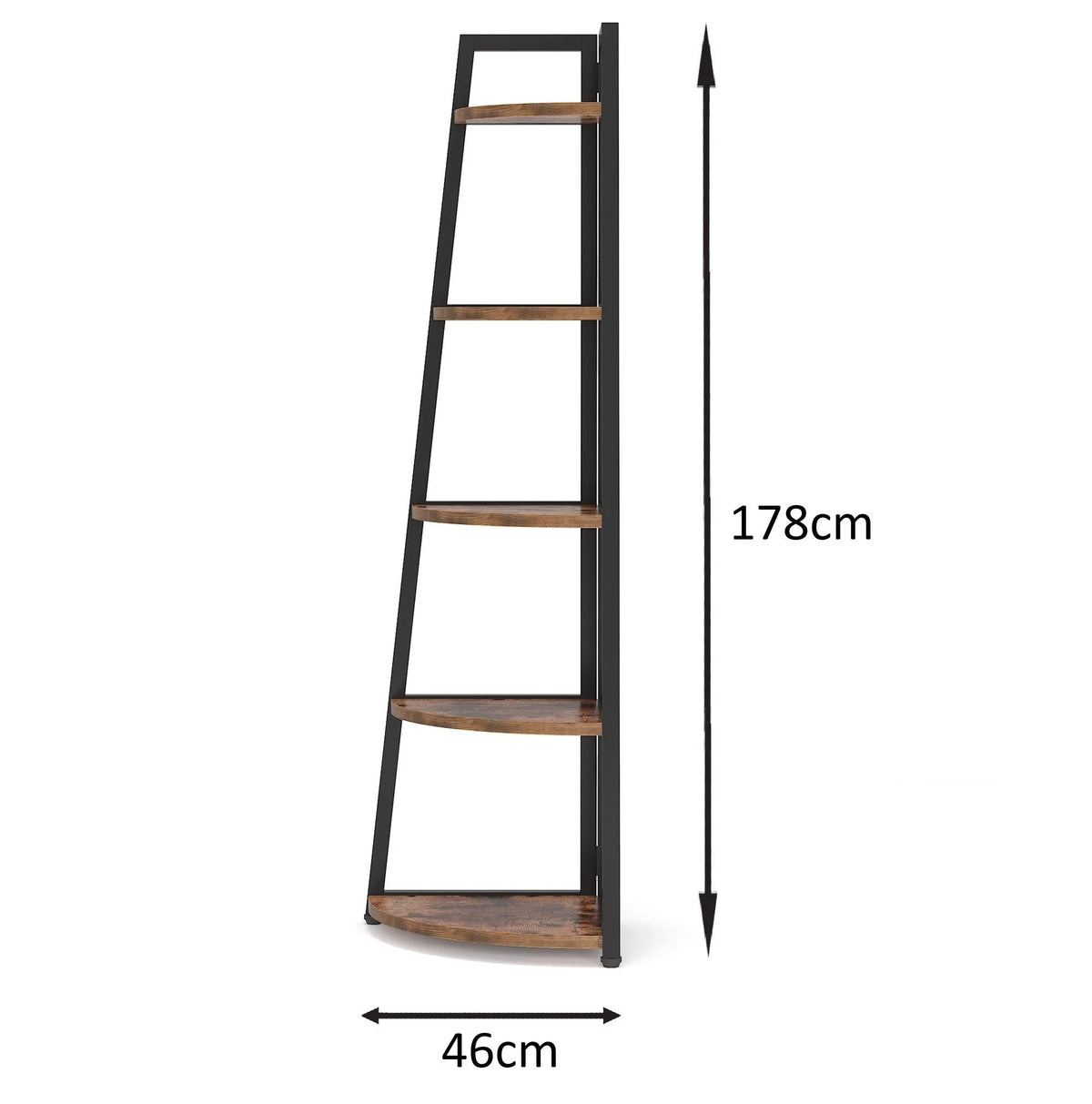 Industrial Corner Bookshelf & Display Rack with Black Metal A-Frame.