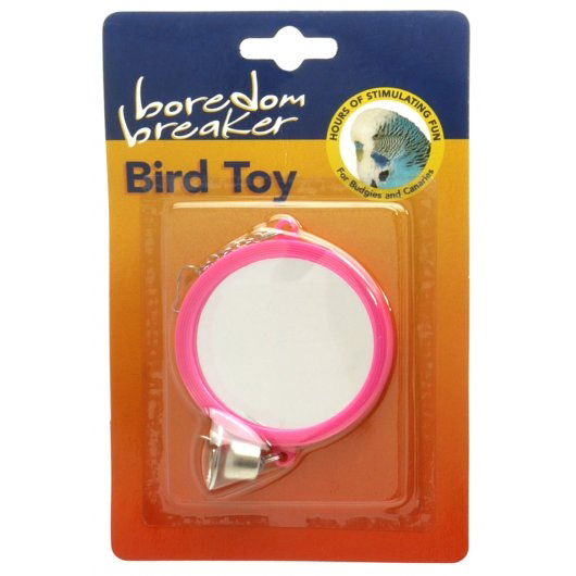 Boredom Breaker Budgie and Canary Round Mirror with Bell 3"