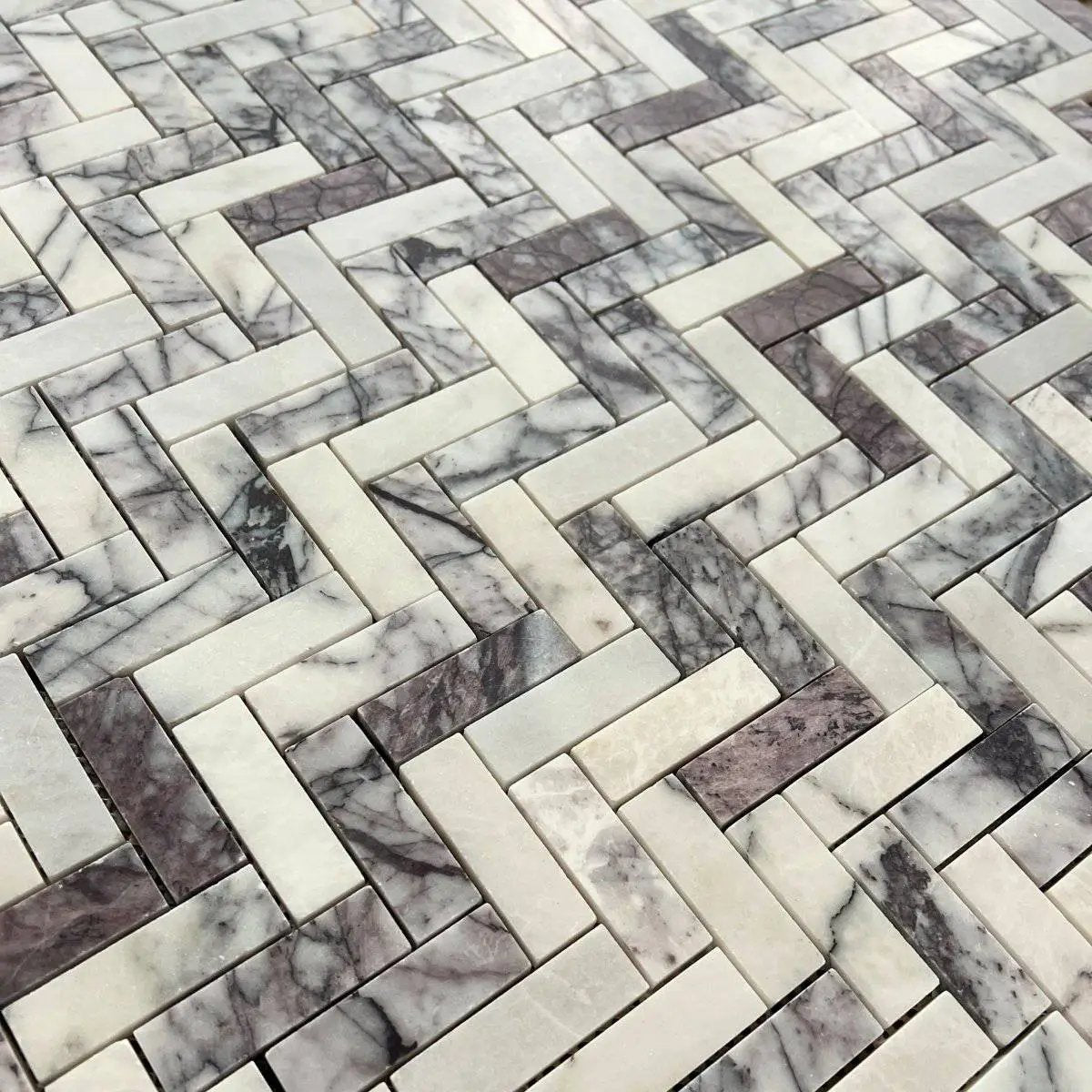 Calacatta Viola Polished Herringbone Marble Mosaic