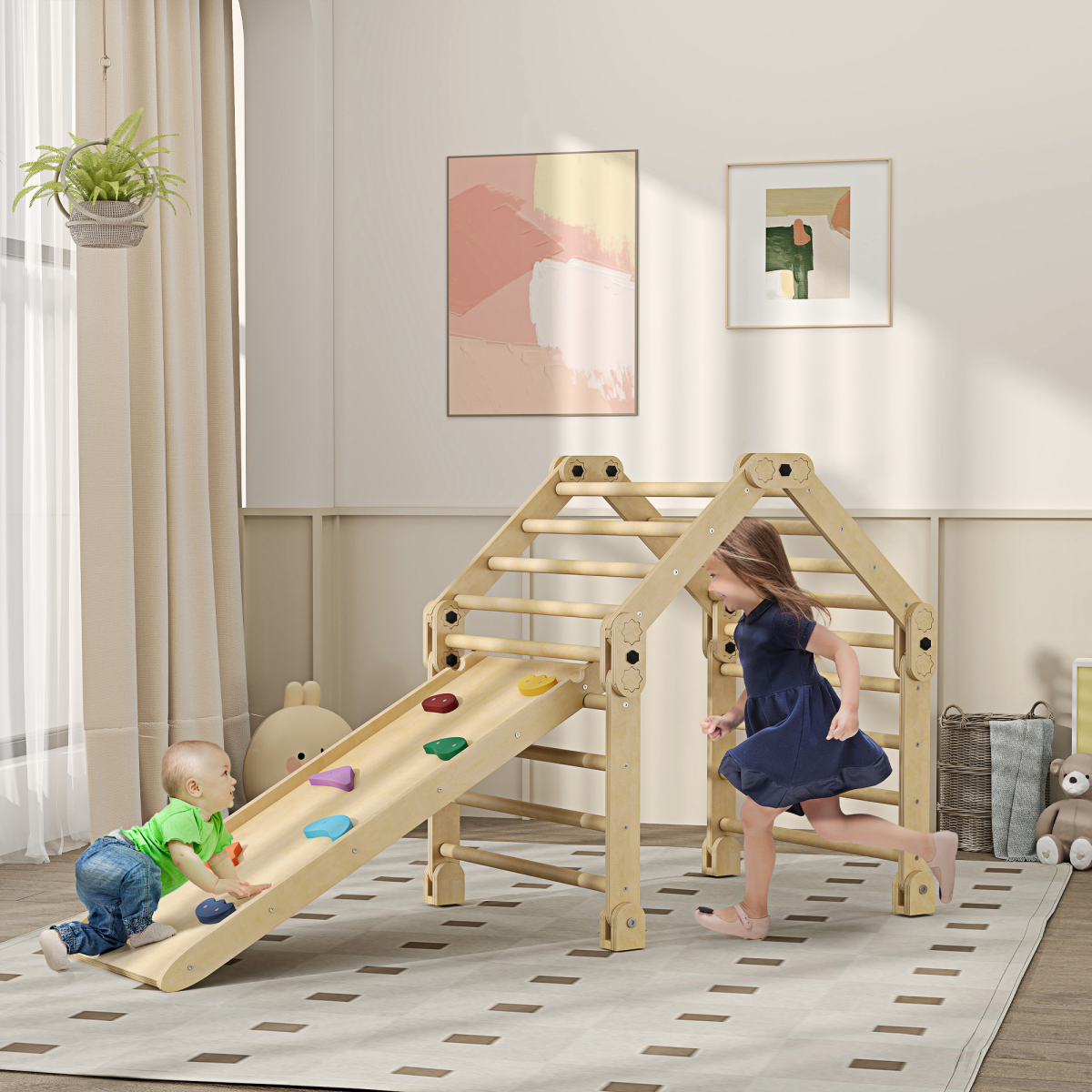 AIYAPLAY 3 in 1 Kids Climbing Set, Foldable Toddler Climbing Toys with Ramp