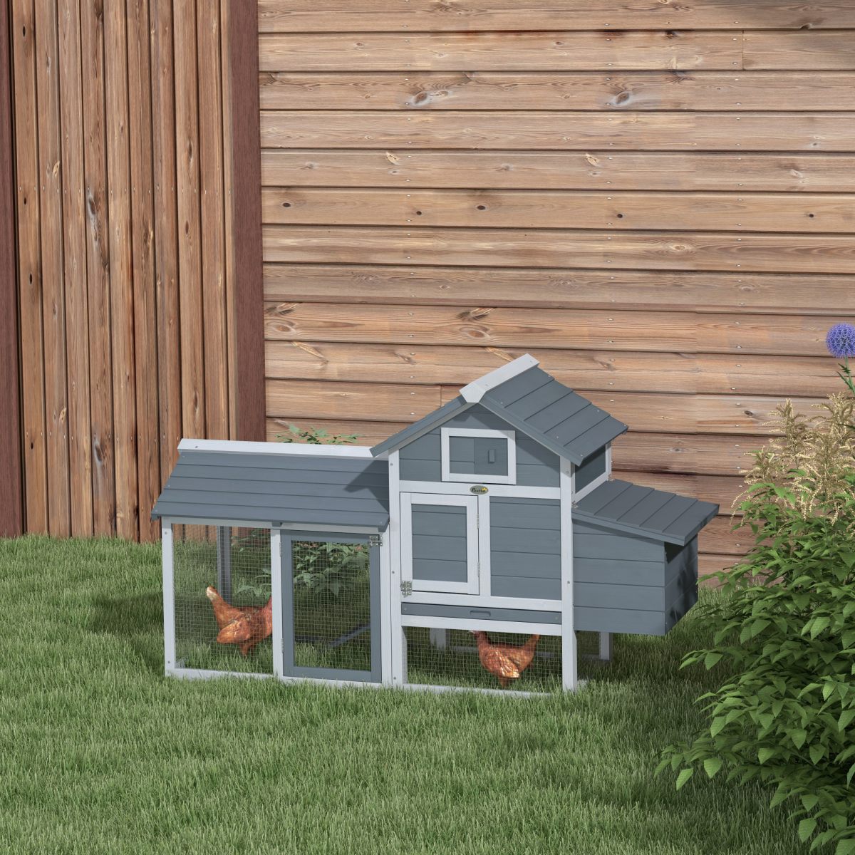 Small Chicken Coop Hen Cage Nesting Box w/ Outdoor Run Grey 150.5 x 54 x 87 cm
