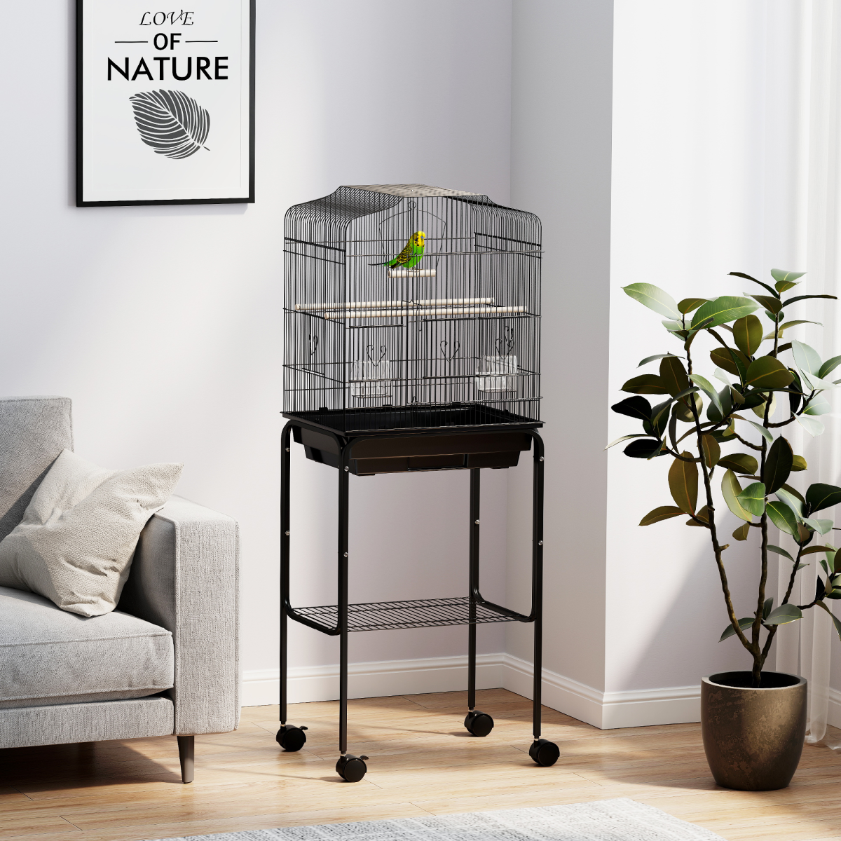 PawHut Bird Cage for Budgie Finch Canary Parakeet W/ Stand Tray Black