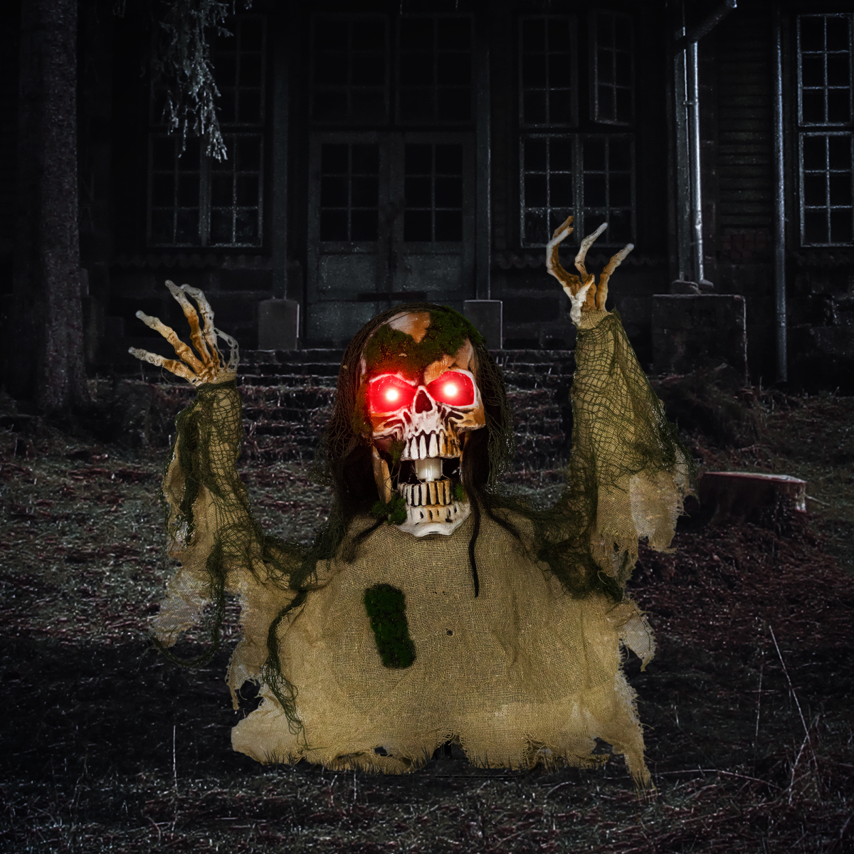 Outsunny Voice Activated Halloween Animatronics Skeleton, Battery Operated