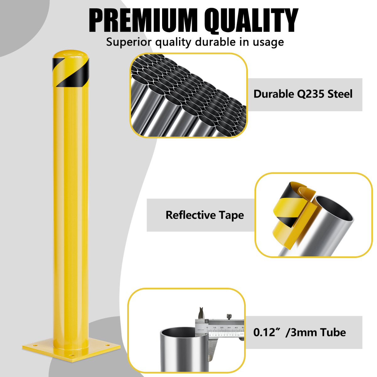 Parking Bollard Post, 42inch Bollards Steel, 4.5 Inch Diameter Bollard Covers, Yellow Powder Coated Safety Parking Barrier Post, for Traffic Sensitive Areas