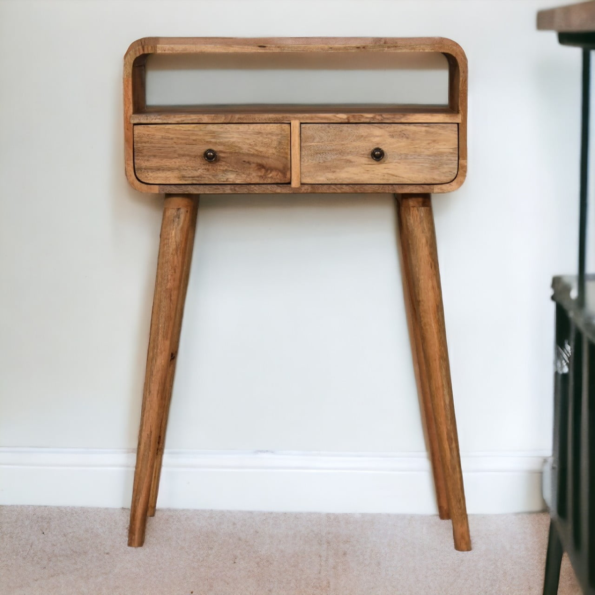 Artisan Furniture Solid Wood Mini Curved Oak-ish Console Table