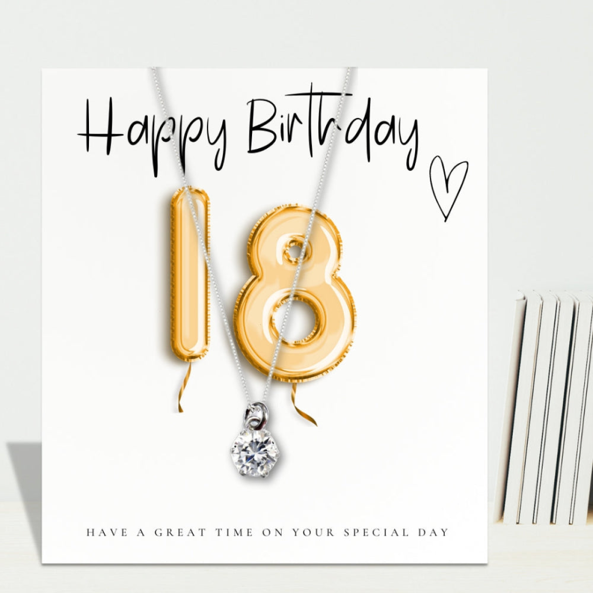 18th Birthday Cubic Zirconia Silver Necklace & Gold Balloons Mini Gift Hamper | Eightenth Gift | Girls 18th Birthday Gift Set UK