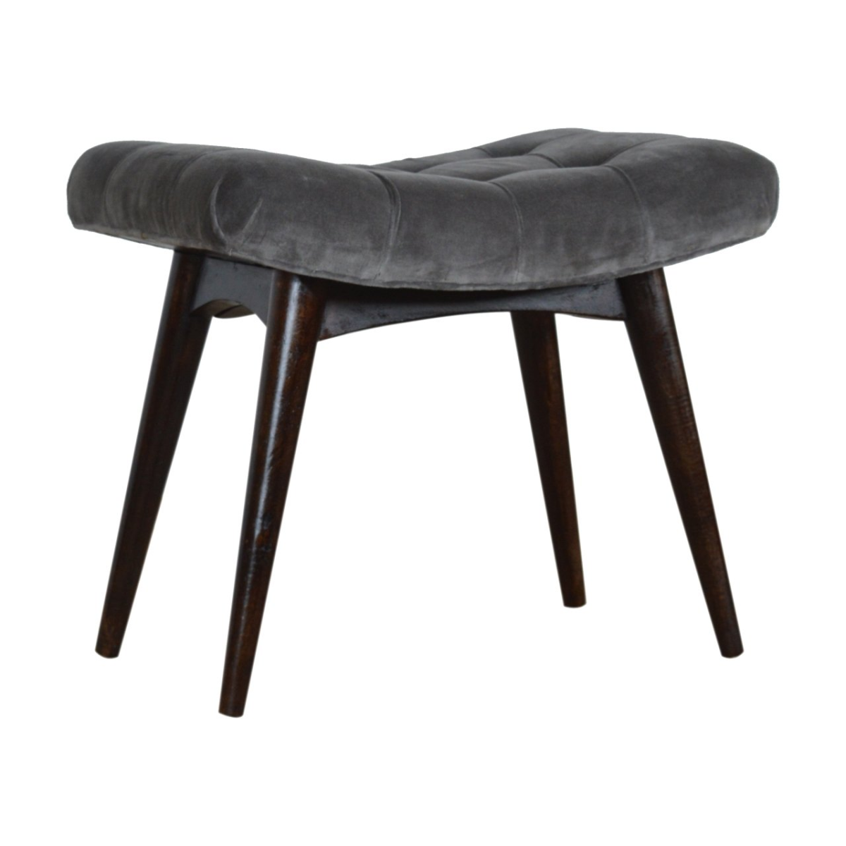 Artisan Furniture Solid Wood Grey Cotton Velvet Curved Bench