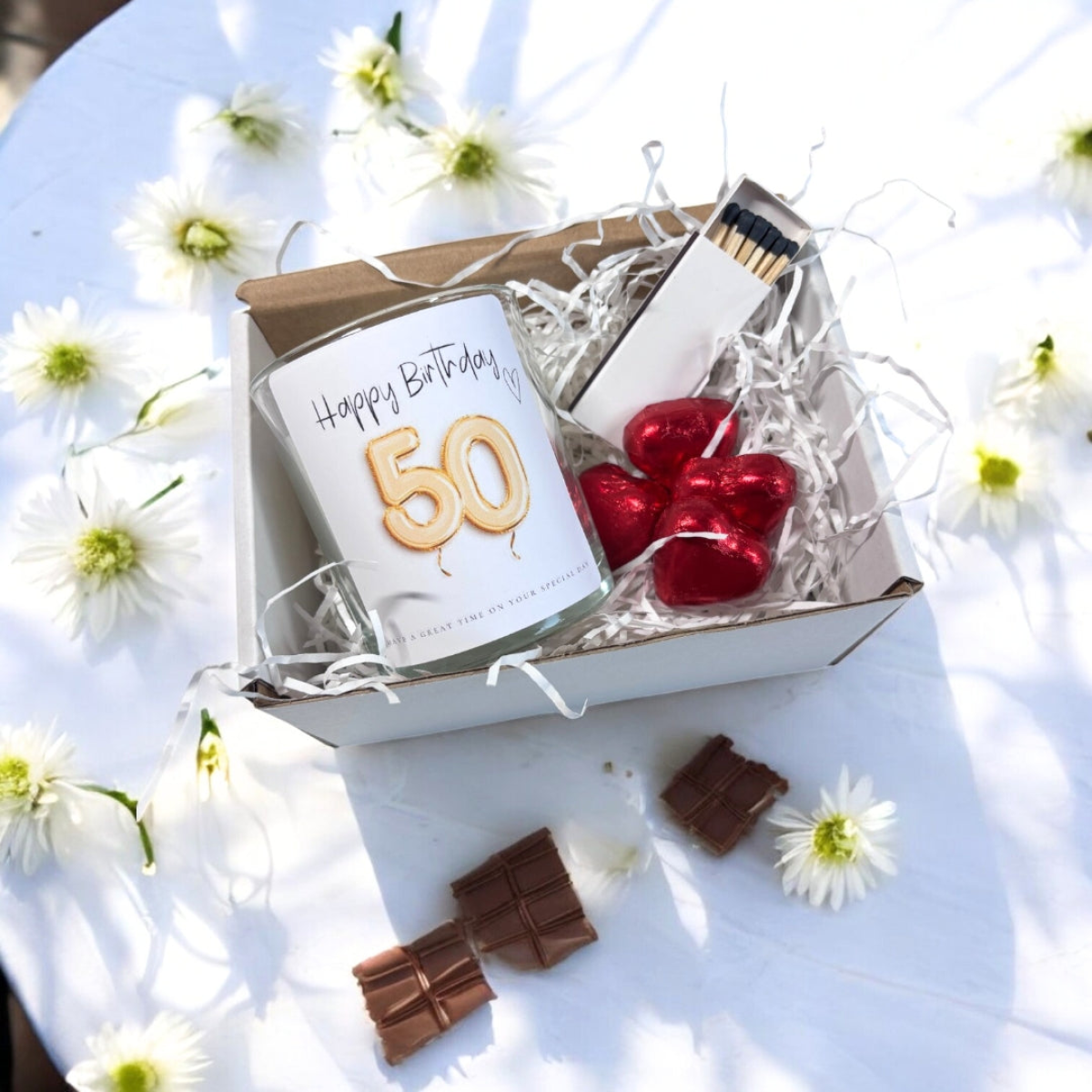 50th Birthday Gold Balloons Candle Gift Set | Birthday Gift for Daughter or Mum