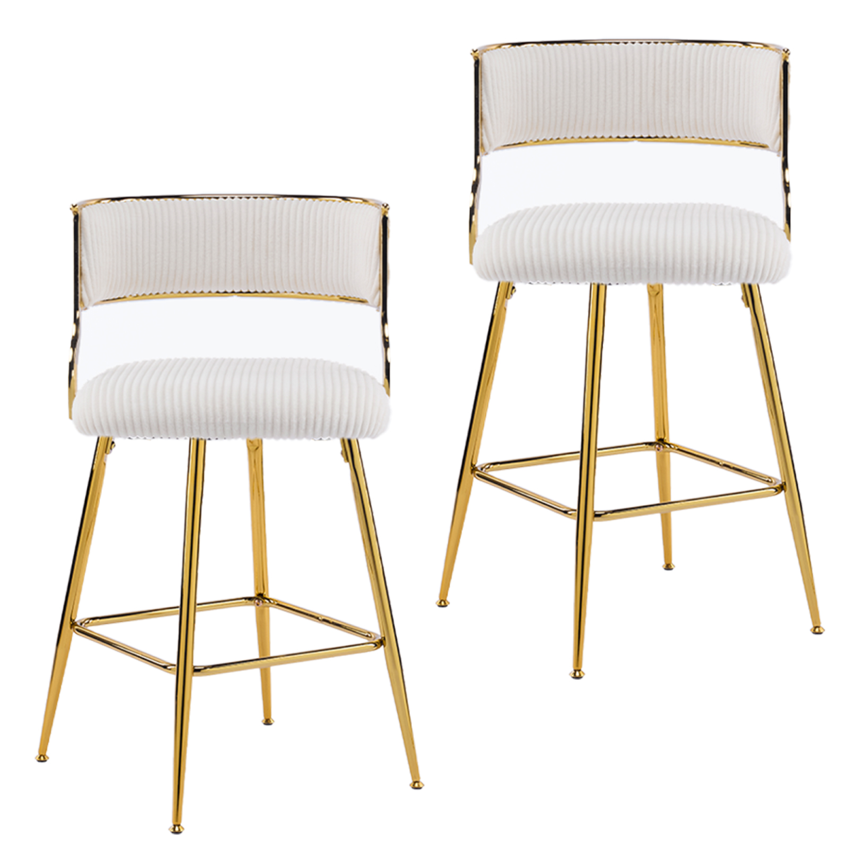 2pcs Thick Corduroy Gold-plated Iron Feet Bar Stool Beige