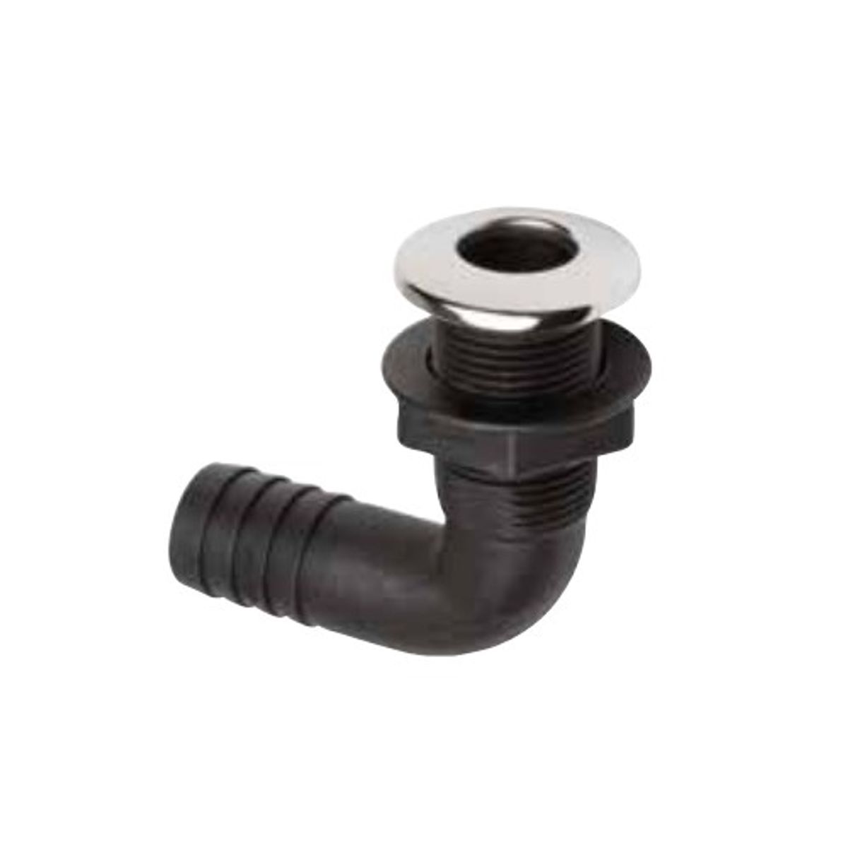 Can 90° Plastic Skin Fitting and Stainless Steel Cap (1" Hose Tail) 3-87131