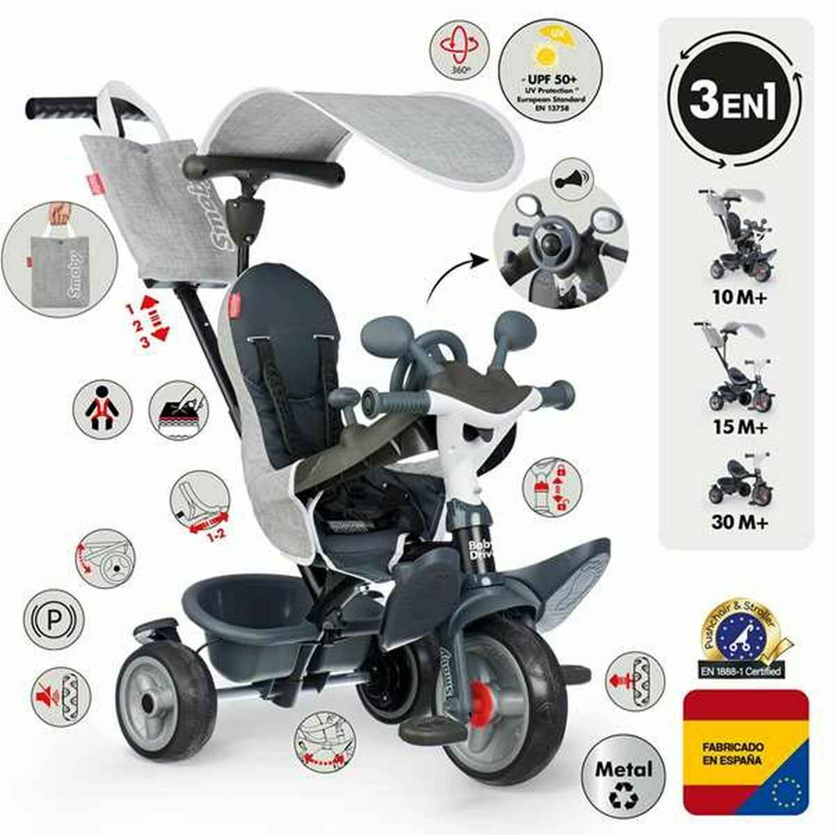 Tricycle Smoby Baby Driver Grey