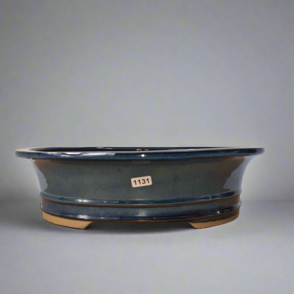 31cm Glazed Bonsai Pot | Oval | 31cm x 24cm x 9cm | Blue