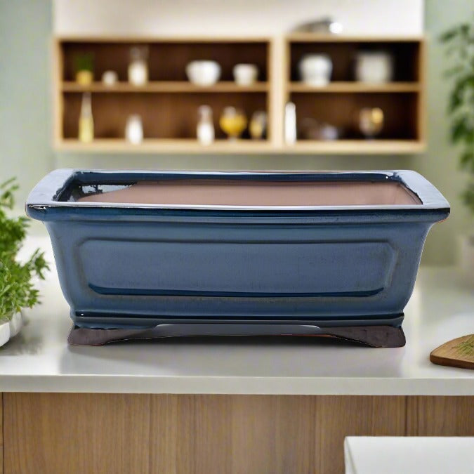 31cm Glazed Bonsai Pot | Rectangle | 31cm x 25cm x 12cm | Rectangle | Blue