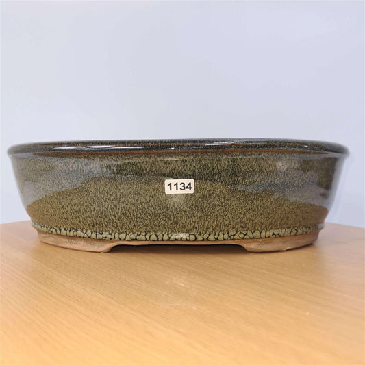 32cm Glazed Bonsai Pot | Oval | 32cm x 25cm x 9cm | Green