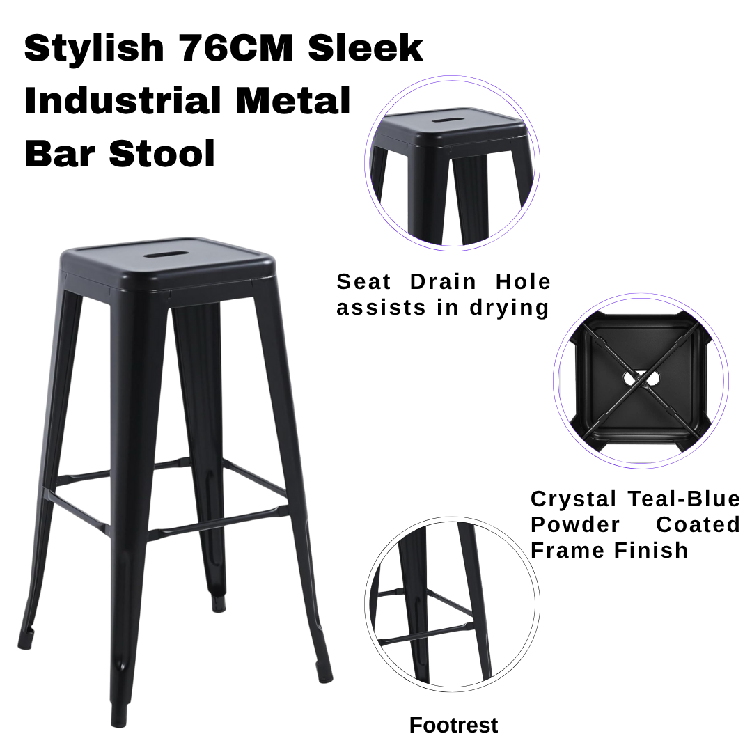 76CM BLACK METAL BAR STOOL