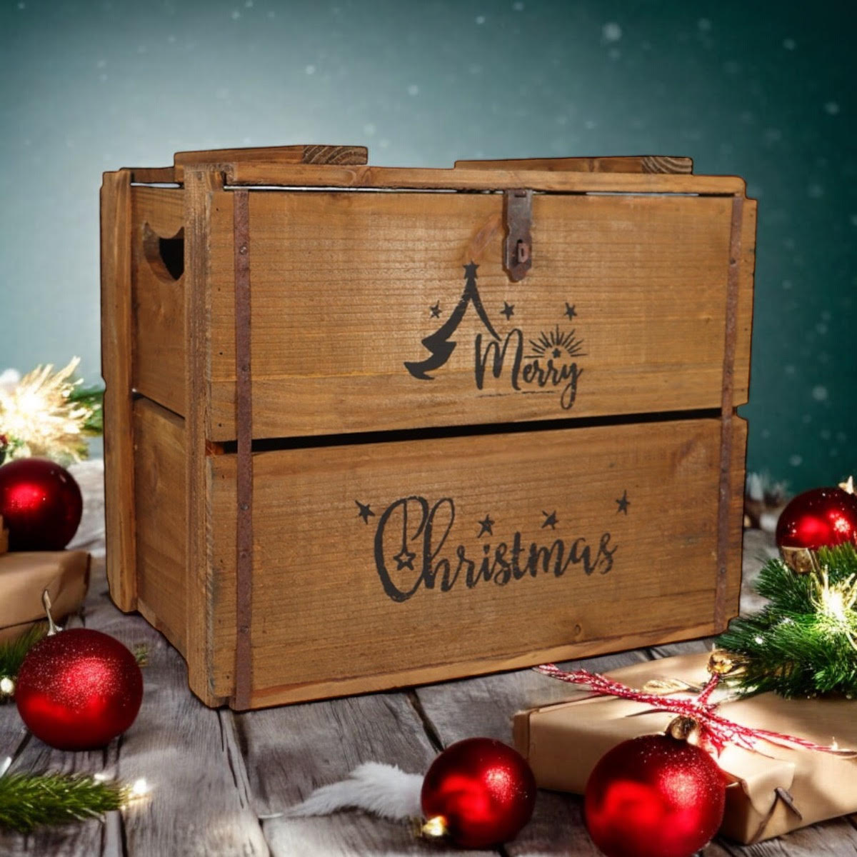 42CM WOODEN BOX MERRY CHRISTMAS