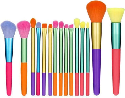 15 Colourful Makeup Brushes Premium Synthetic Bristles for Kabuki Foundation Blush Eyeshadow Concealers Eye Face Liquid Powder Cream Brushes Sets