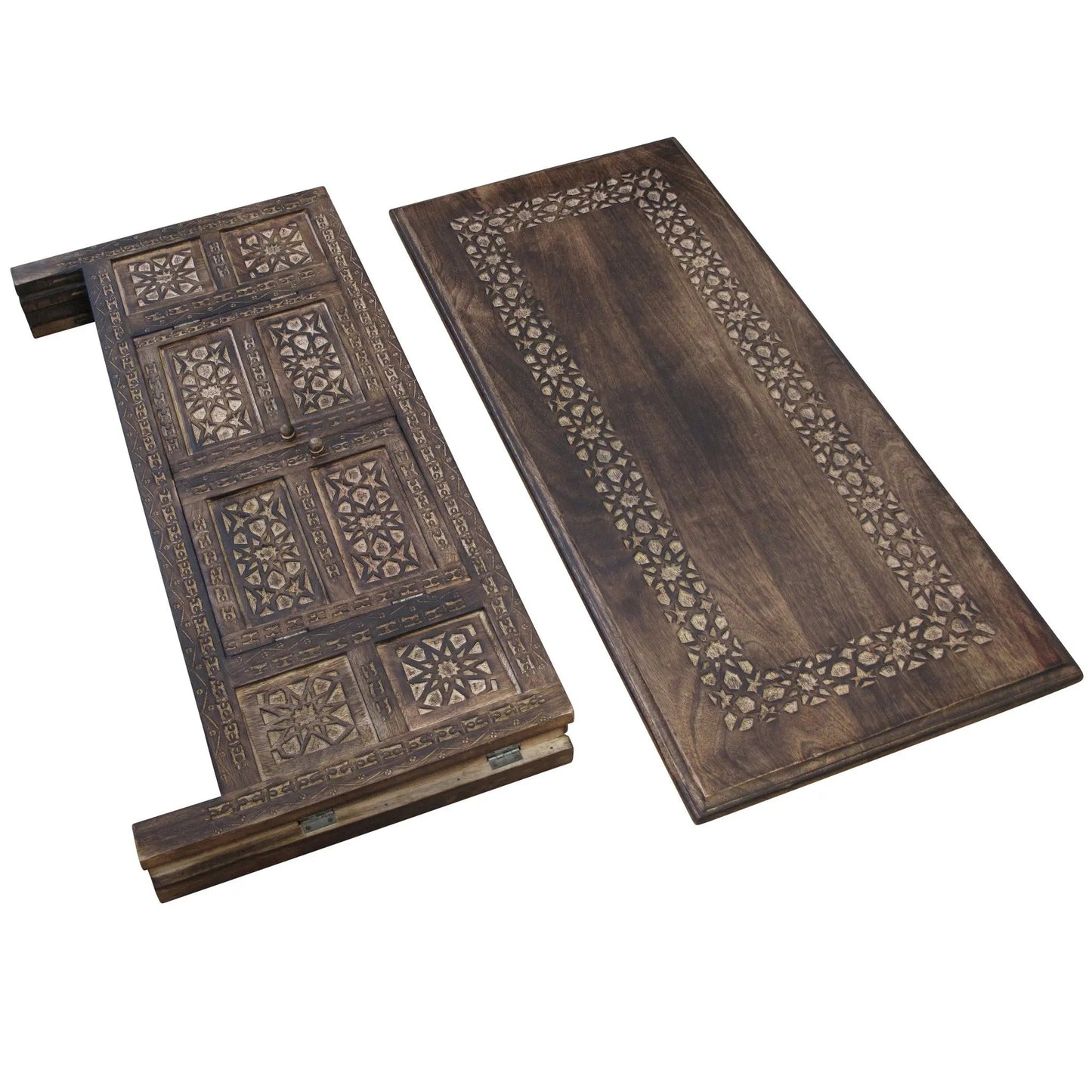 Mehanadi Rectangle Moroccan Coffee Table Hand Carved with Storage Compartment