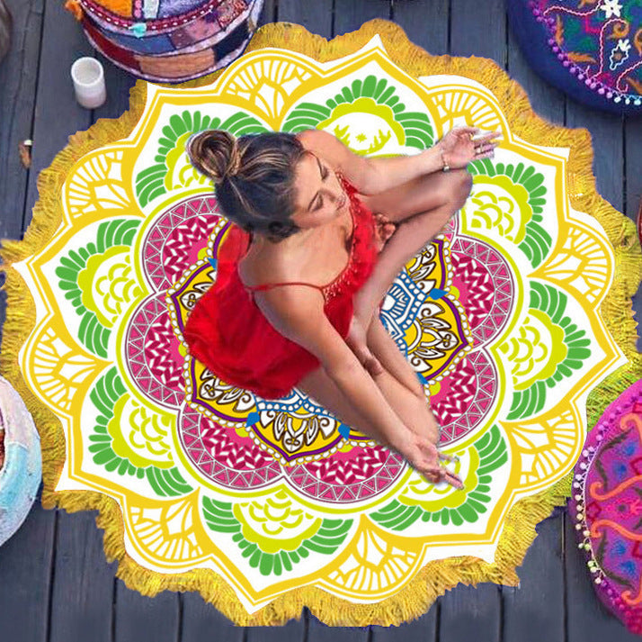 Bohemian Round Beach Towel & Yoga Mat - 150cm Tassel Mandala Throw Blanket