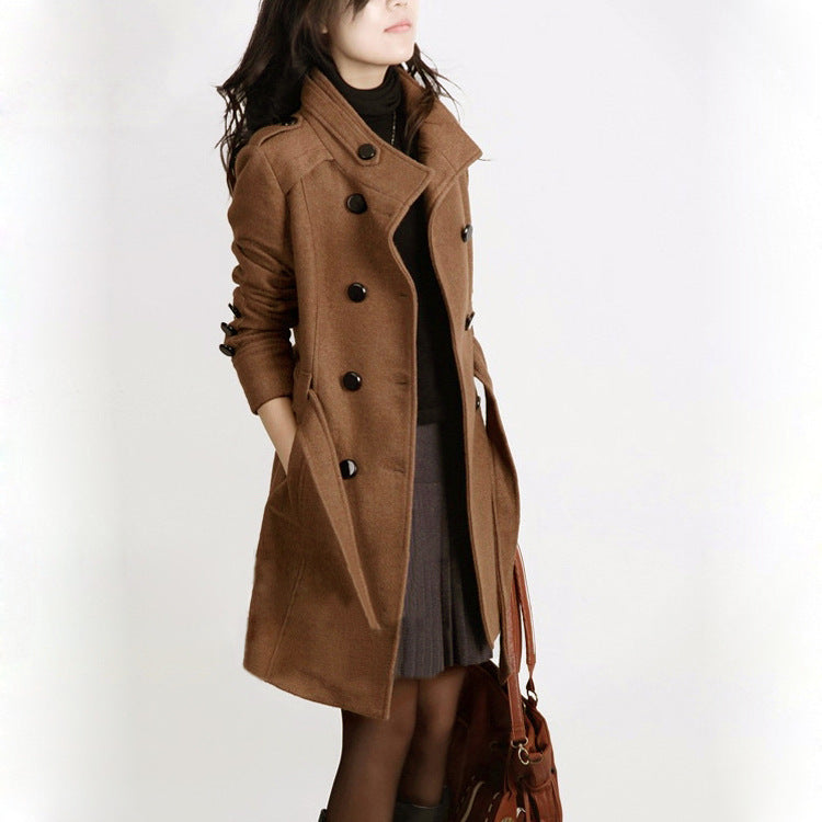Korean Style Slim Waist Plus Size Woolen Mid-length Woolen Coat