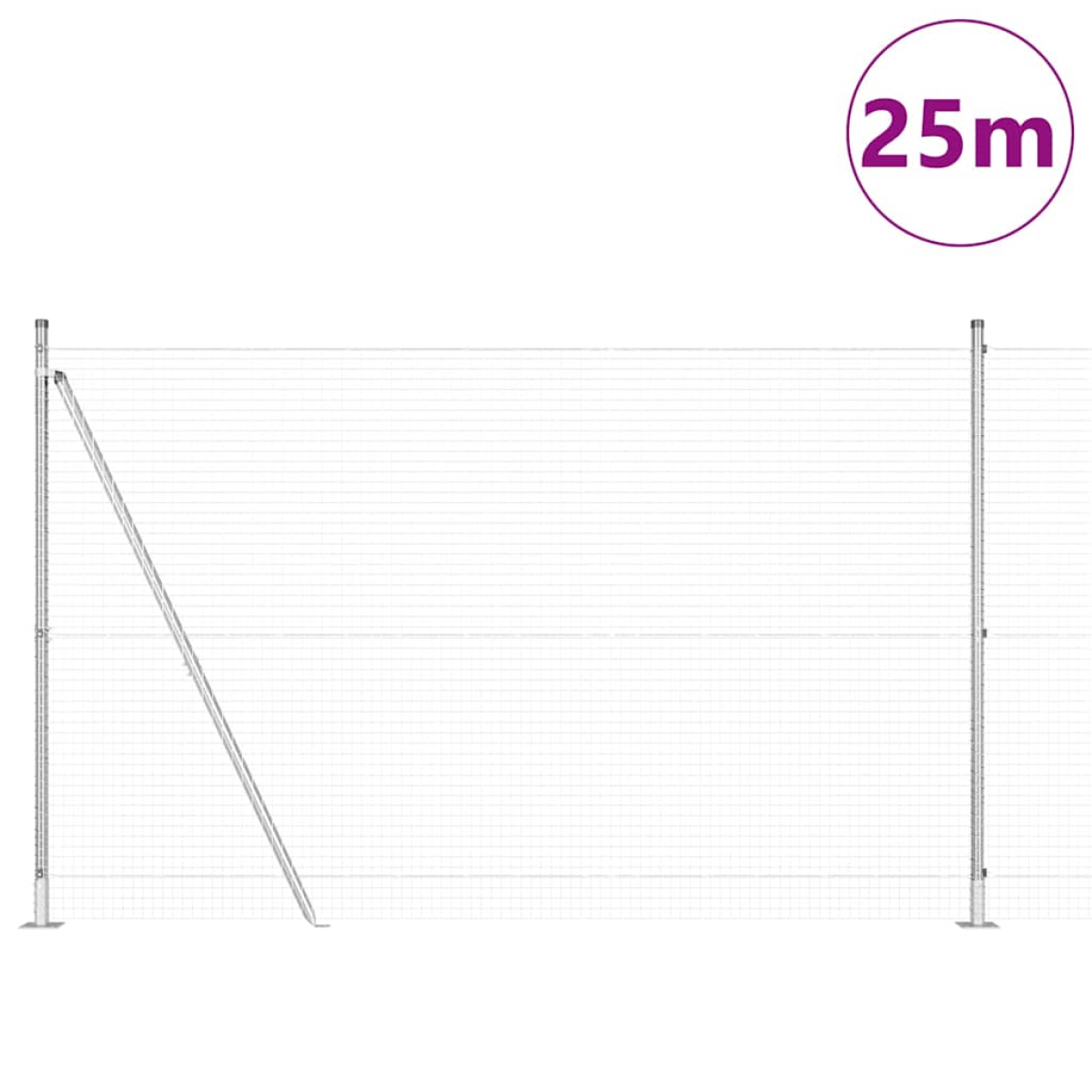 vidaXL Welded Wire Fence with 13 Flanged Posts 1.6x25 m Galvanised Steel