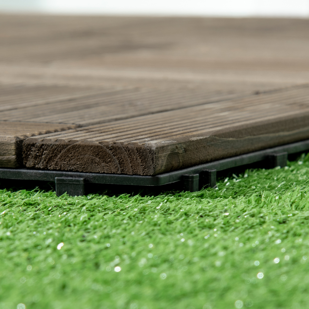 12" x 12" Interlocking Deck Tiles, Pack of 27 Outdoor Flooring Patio Tiles-Teak-AS