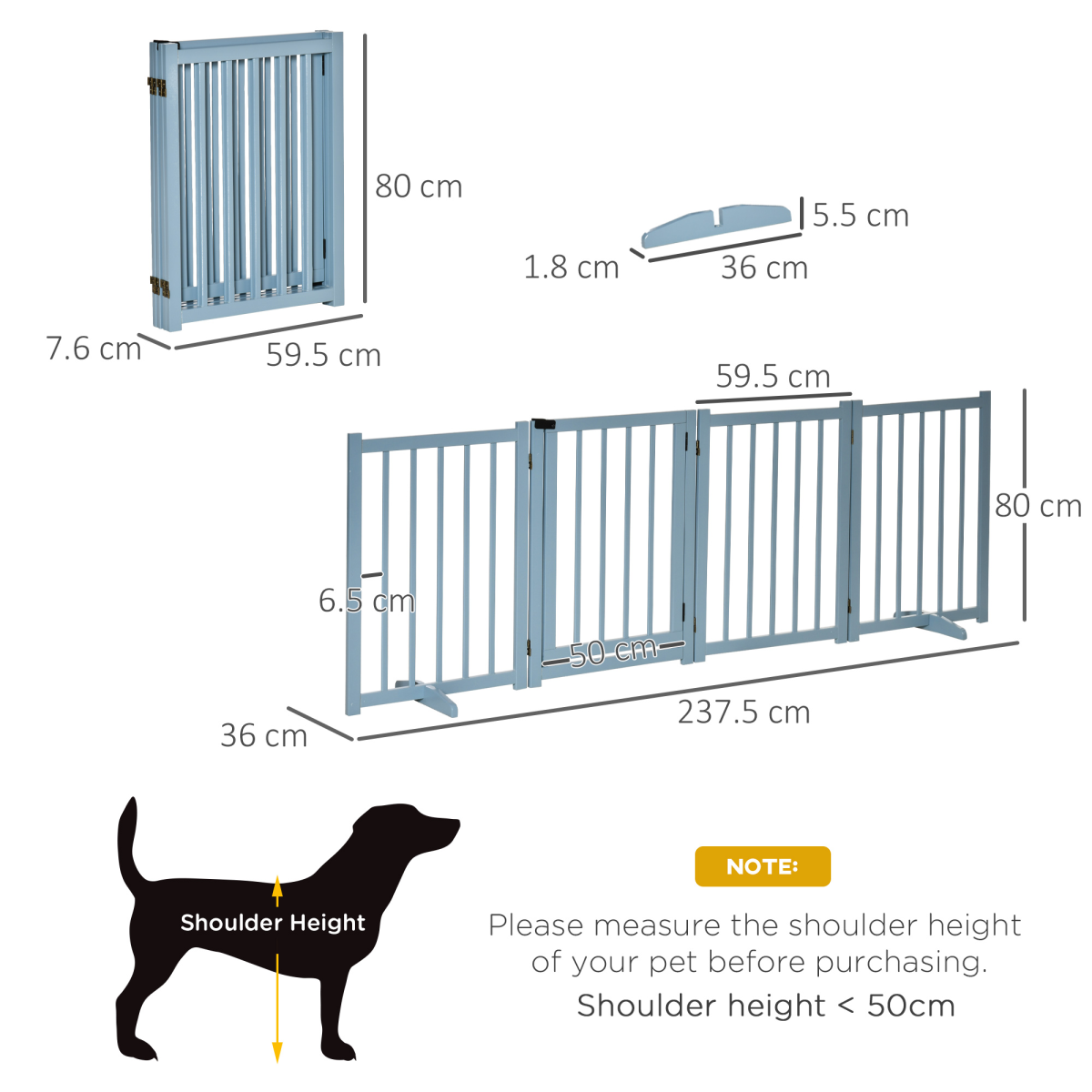 Wooden Foldable Dog Safety Barrier w/ 4 Panels for Small&Medium Dogs Blue Grey