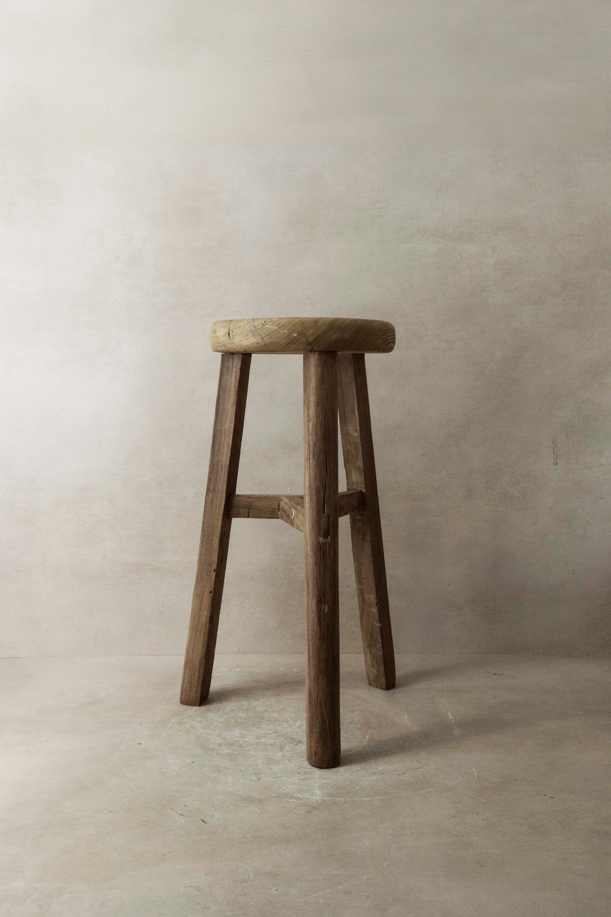 Vintage Rustic Elm Wood Stool - Round - No 7