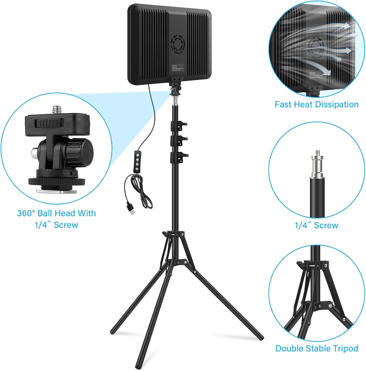 Video Lights 2-Pack LED with 63" Tripods Dimmable USB Studio Kit Obeamiu