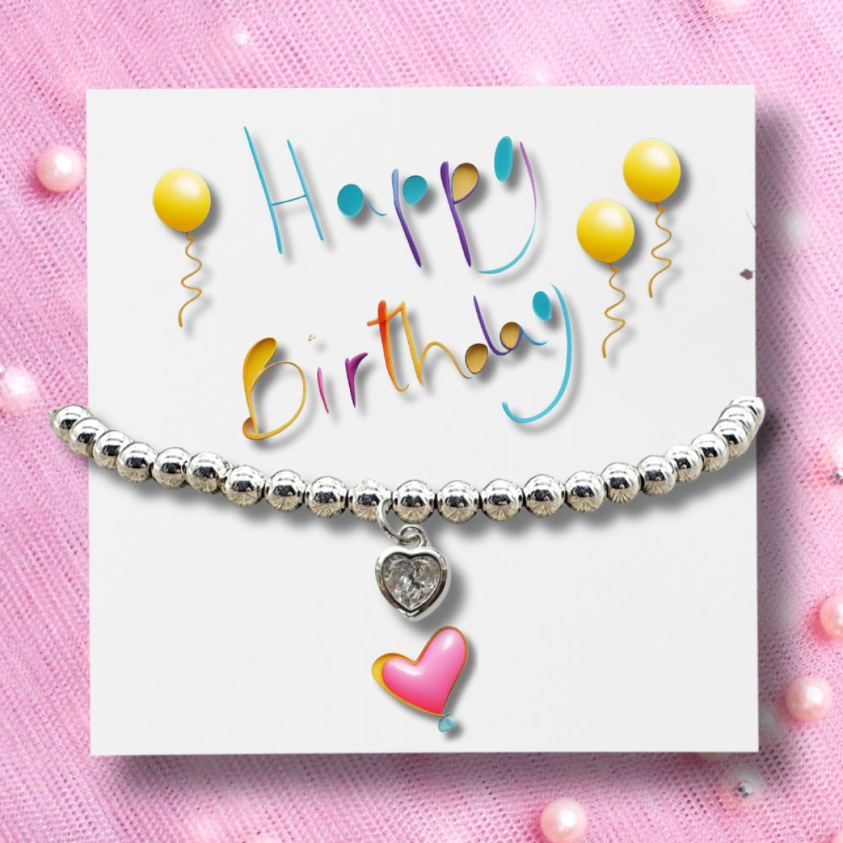 Small Happy Birthday Gift Hamper - Cubic Zirconia Heart Bracelet, Chocolates & Candle