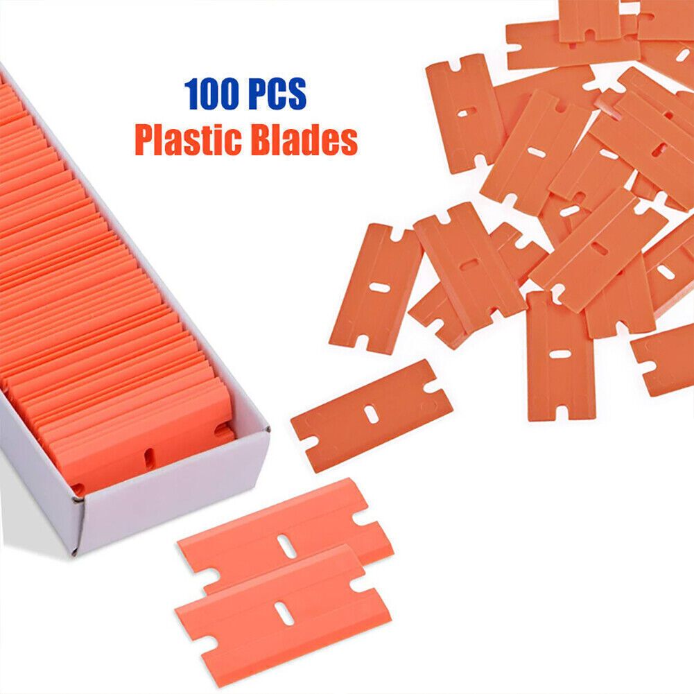 100 Pcs Plastic Scraper Razor Blades Auto Decals Stickers Remover No Scratch