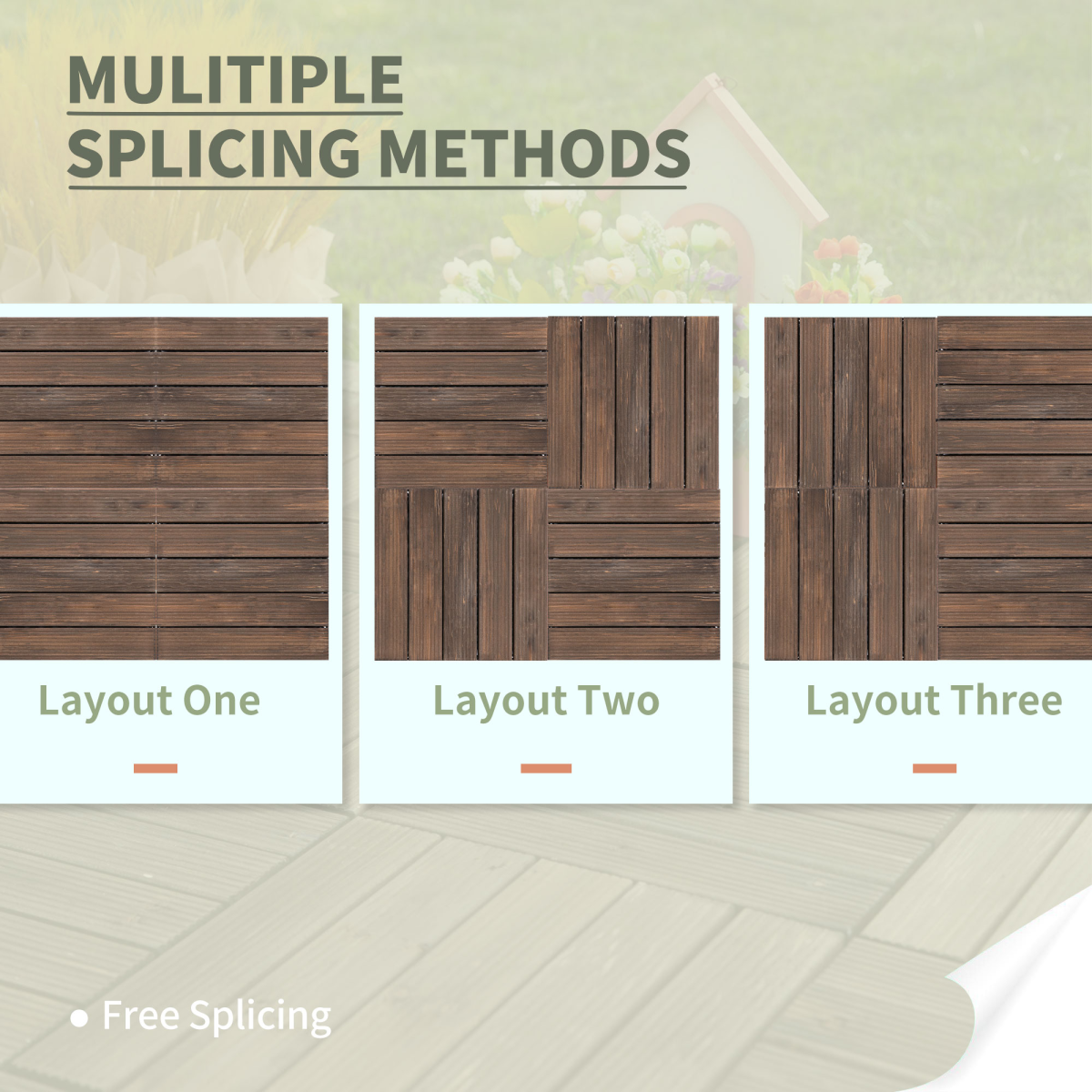 12" x 12" Interlocking Deck Tiles, Pack of 27 Outdoor Flooring Patio Tiles-Teak-AS