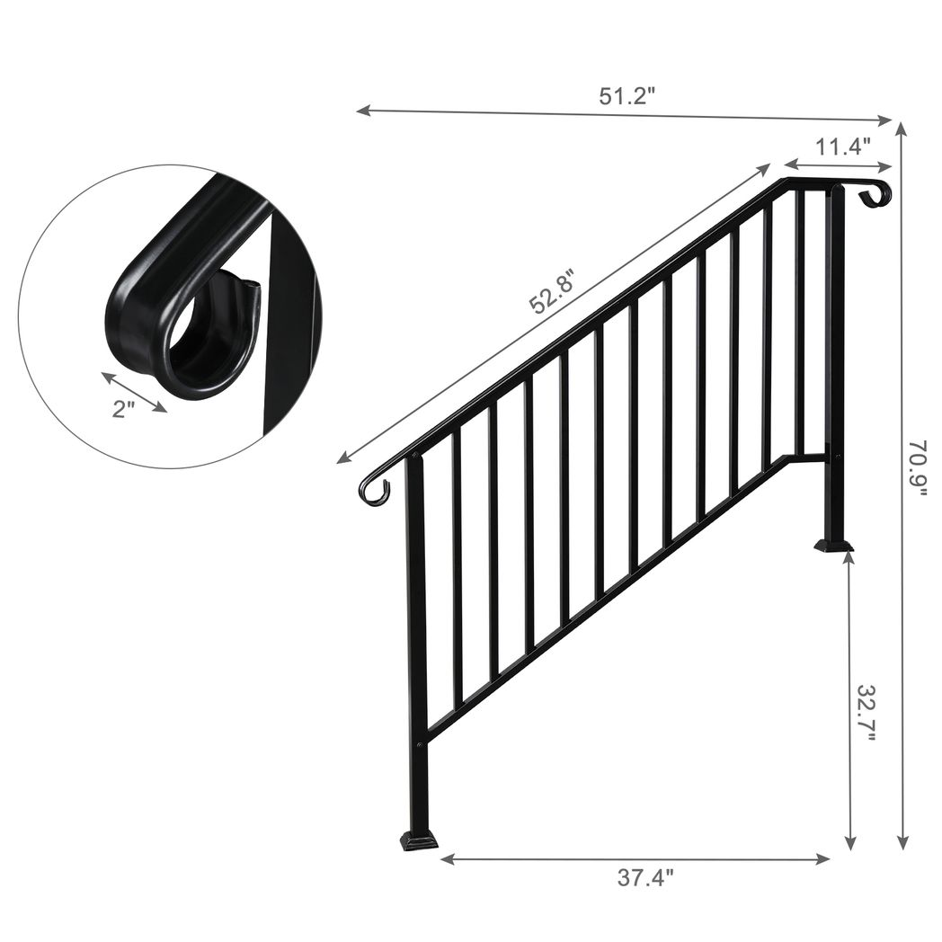 Artisasset Matte Black Outdoor 4 Level Iron Handrail