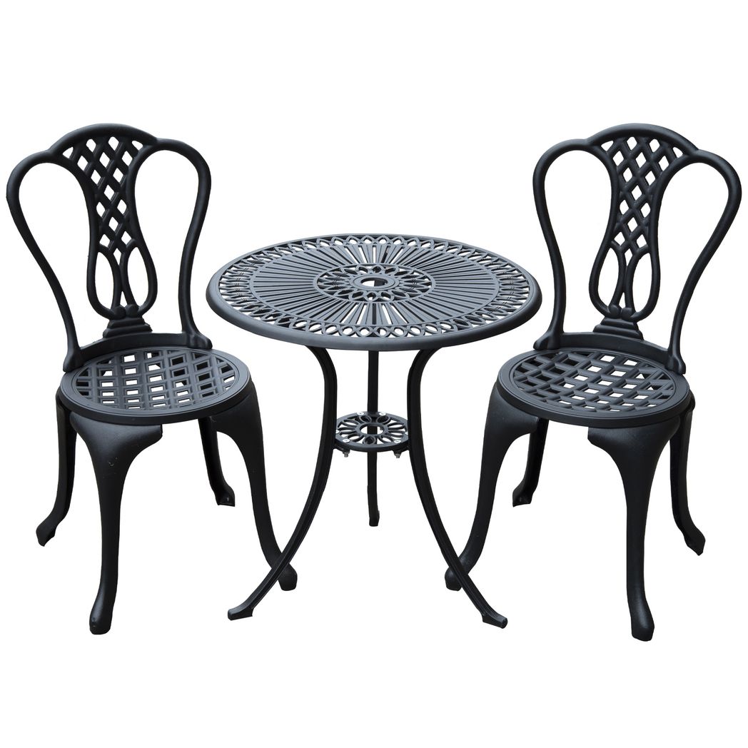 Outsunny 3 Pc Cast Aluminium Bistro Set Black 63cm x 63cm x 66cm
