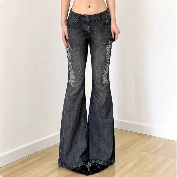 Dark Style Vintage Printed Washed Old Skinny Jeans