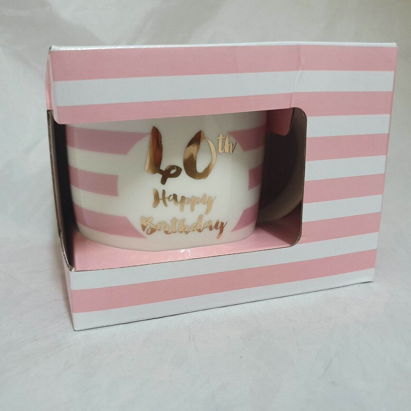 40th BIRTHDAY MUG PINK STRIPE DESIGN