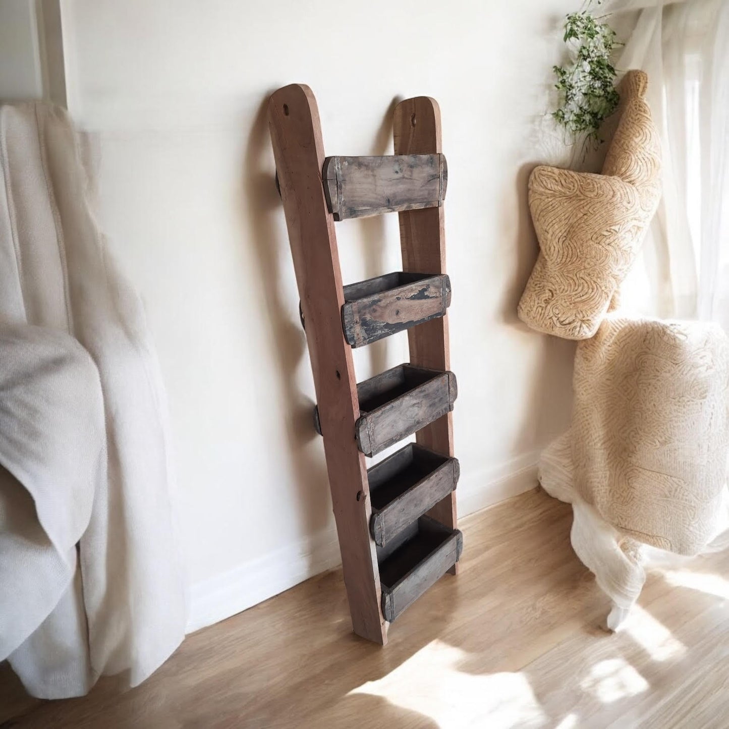120CM RECLAIMED WOODEN WALL 5 BRICK  RACK