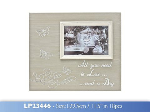 Beautiful wooden rustic effect "All you need is love ... and a dog" 4" x 6" photo frame