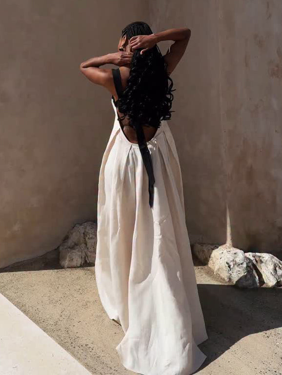 Two - Tone Bustier - Style Maxi Dress With Open Back