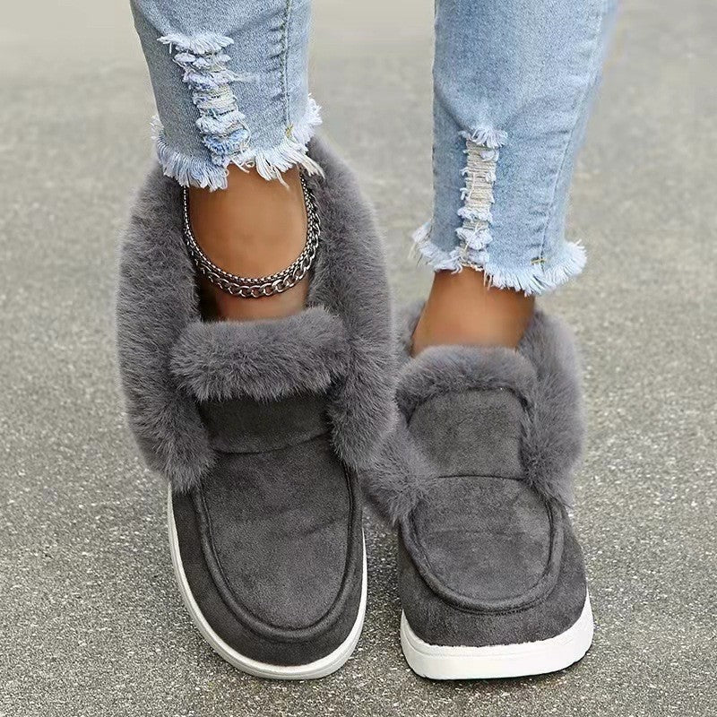 Plush Flat Bottom Thickened Large Short Snow Boots For Women