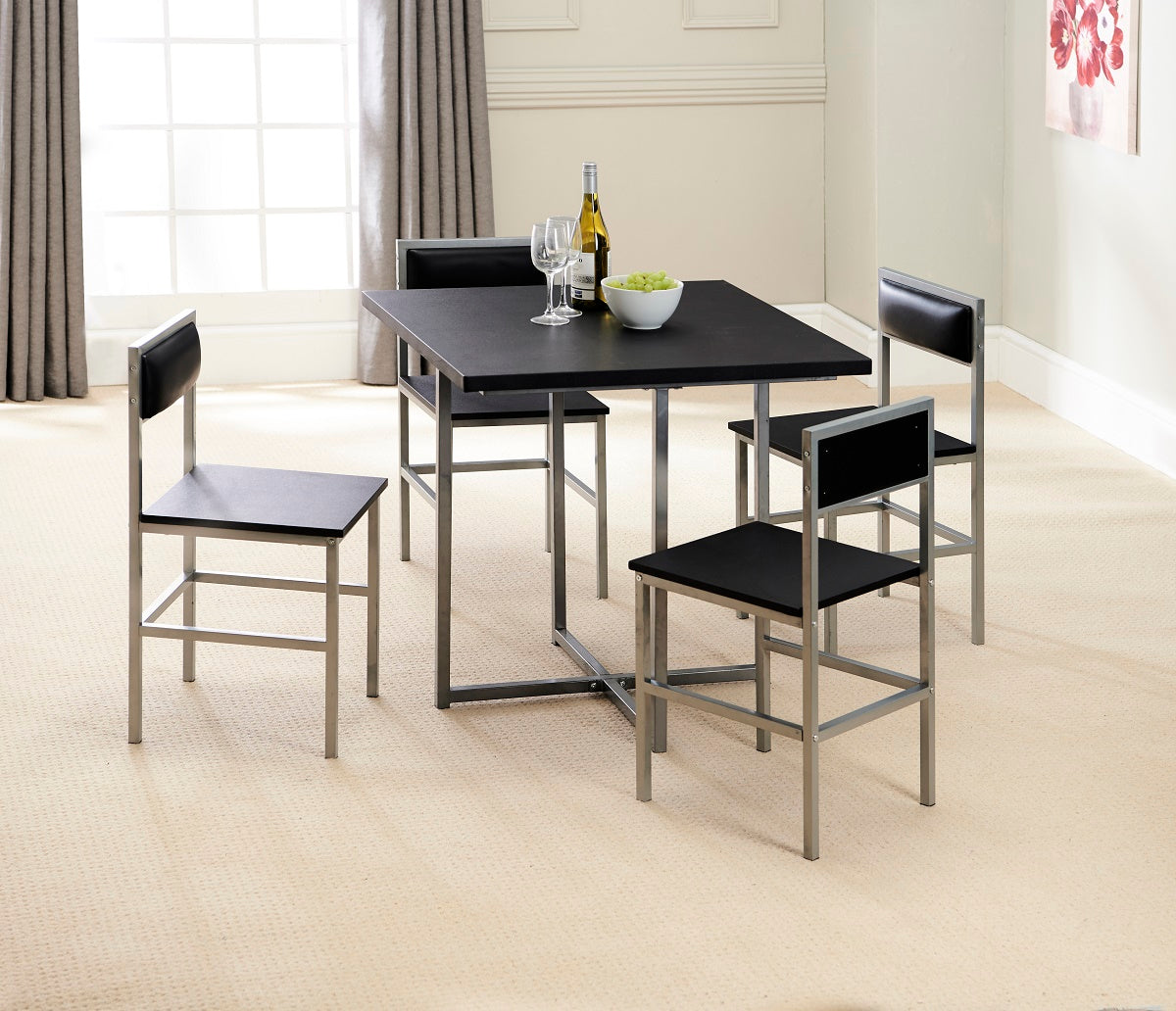 Space-Saving 4-Seater Compact Dining Set with Cushioned Chairs