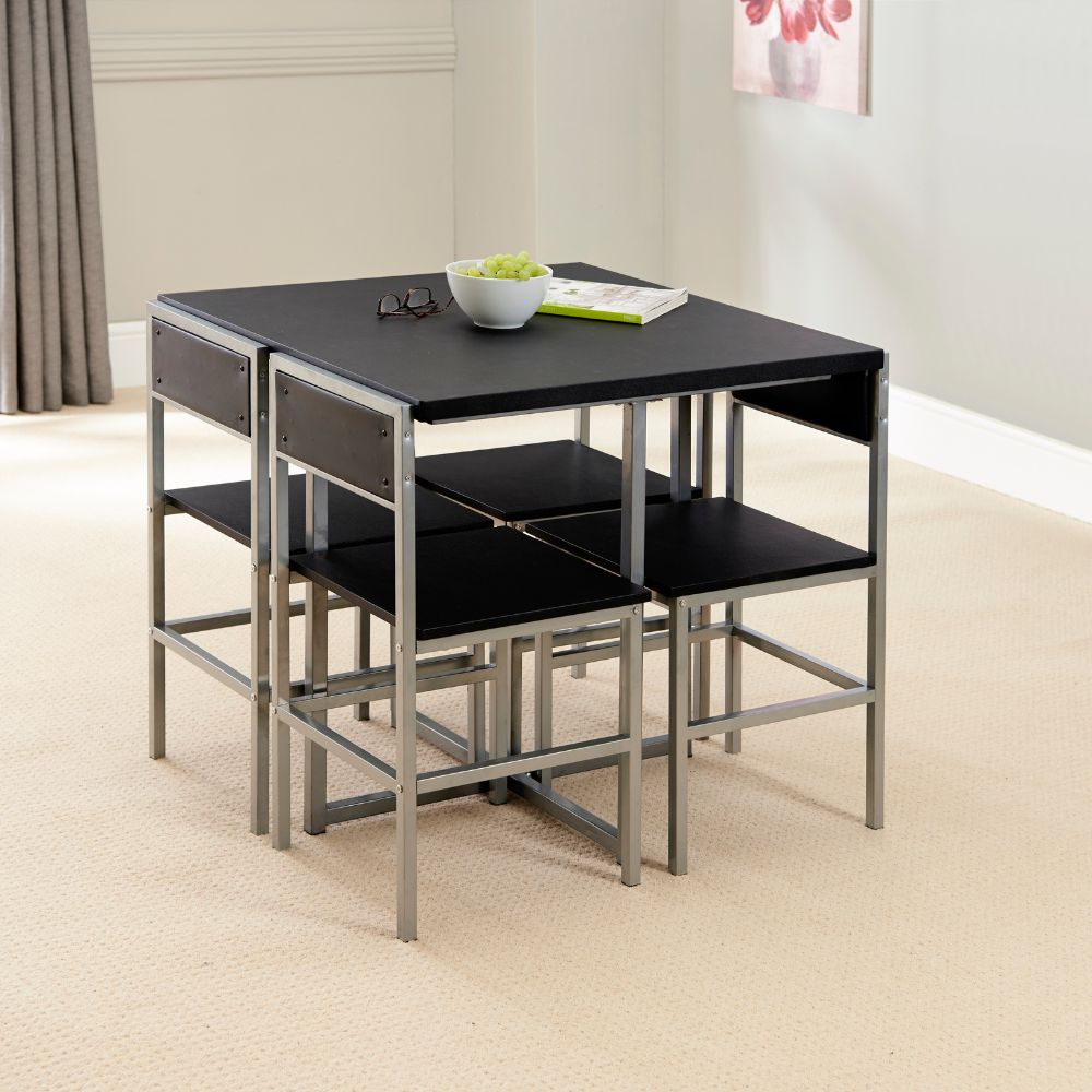 Space-Saving 4-Seater Compact Dining Set with Cushioned Chairs