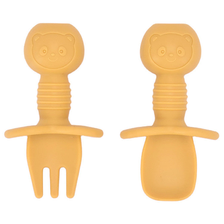 Silicone Baby Fork and Spoon Set - Short Handle Self-Feeding Utensils