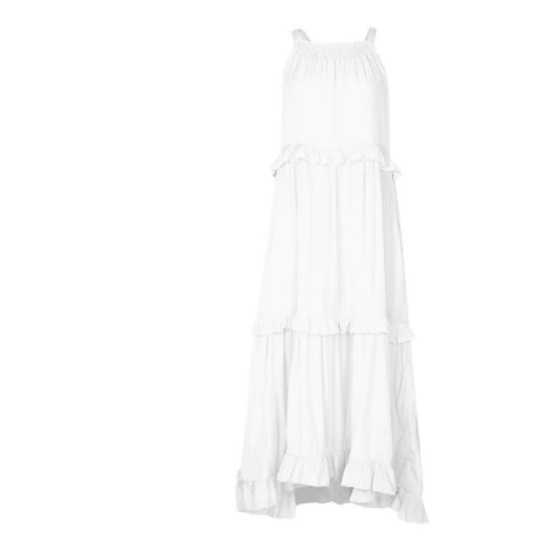 Summer Vacation Style Halter Neck Long Dresses Women Fashion Backless Leace-up Loose Ruffles Beach Dress Elegant Ladies Vestidos