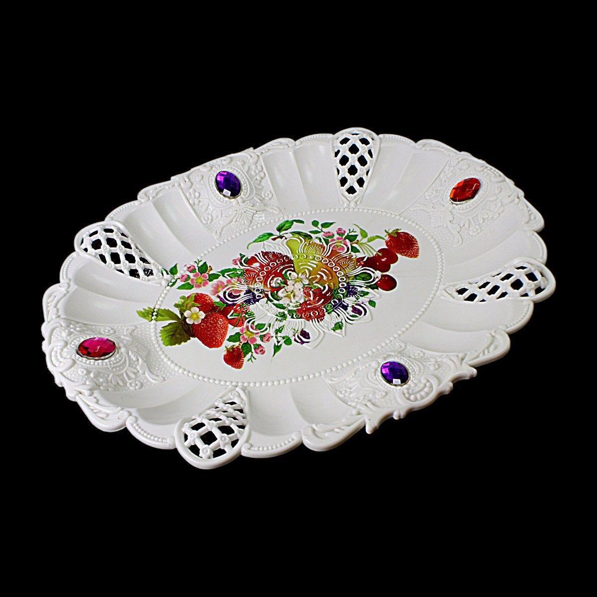 Colorful Fruit Jewelled Plastic Serving Tray Elegant Kitchen Decor