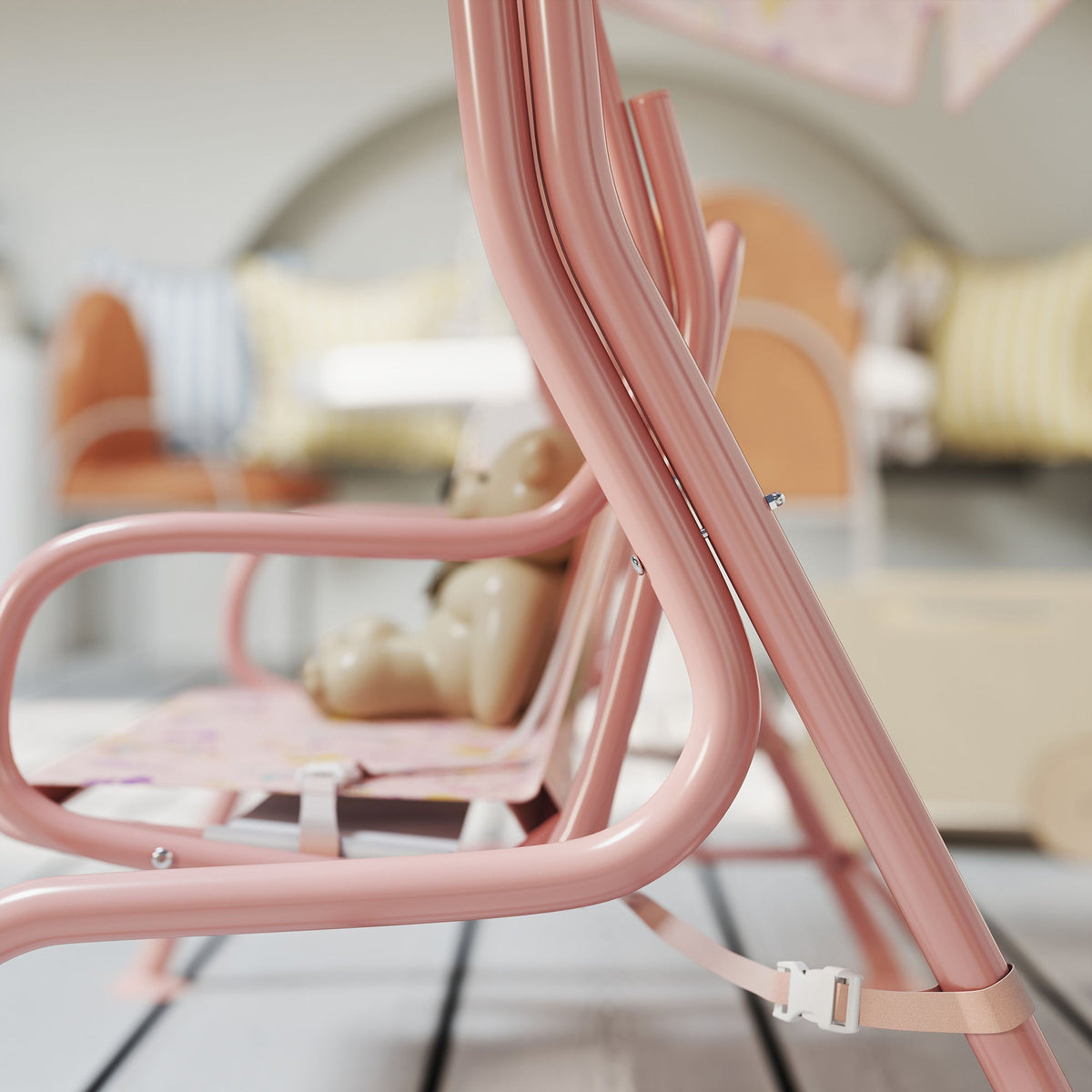 AIYAPLAY Kids Garden Swing Chair, Swing Seat with Adjustable Canopy, Pink