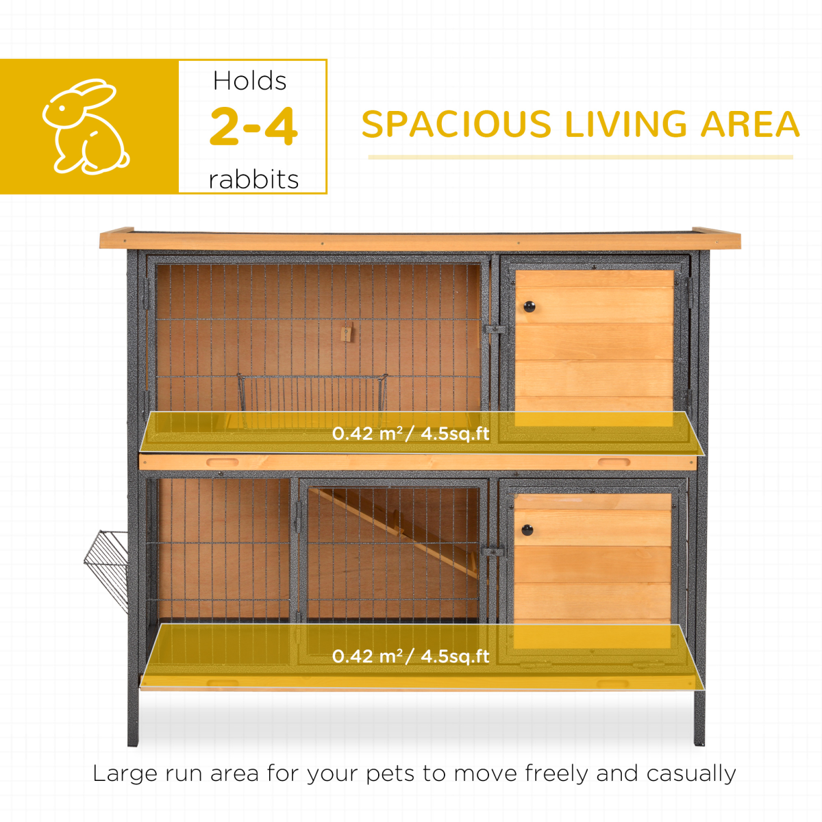 Wooden Metal Rabbit Hutch Pet House Bunny w/ Slide-Out Tray Outdoor Light Yellow