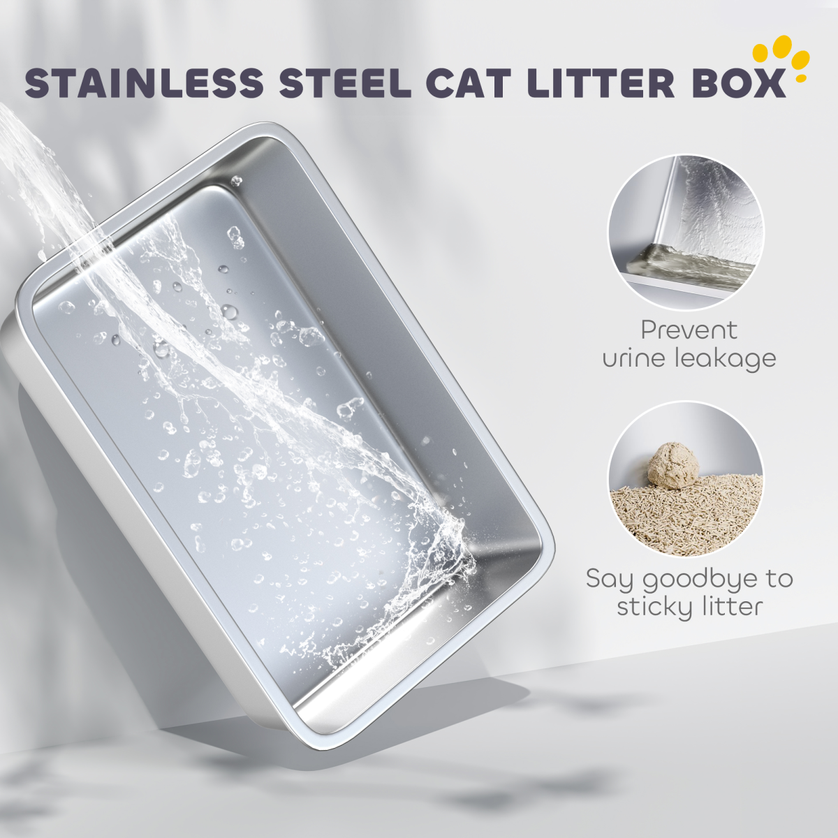 PawHut 65L XL Stainless Steel Litter Tray with Plasma Deodoriser System