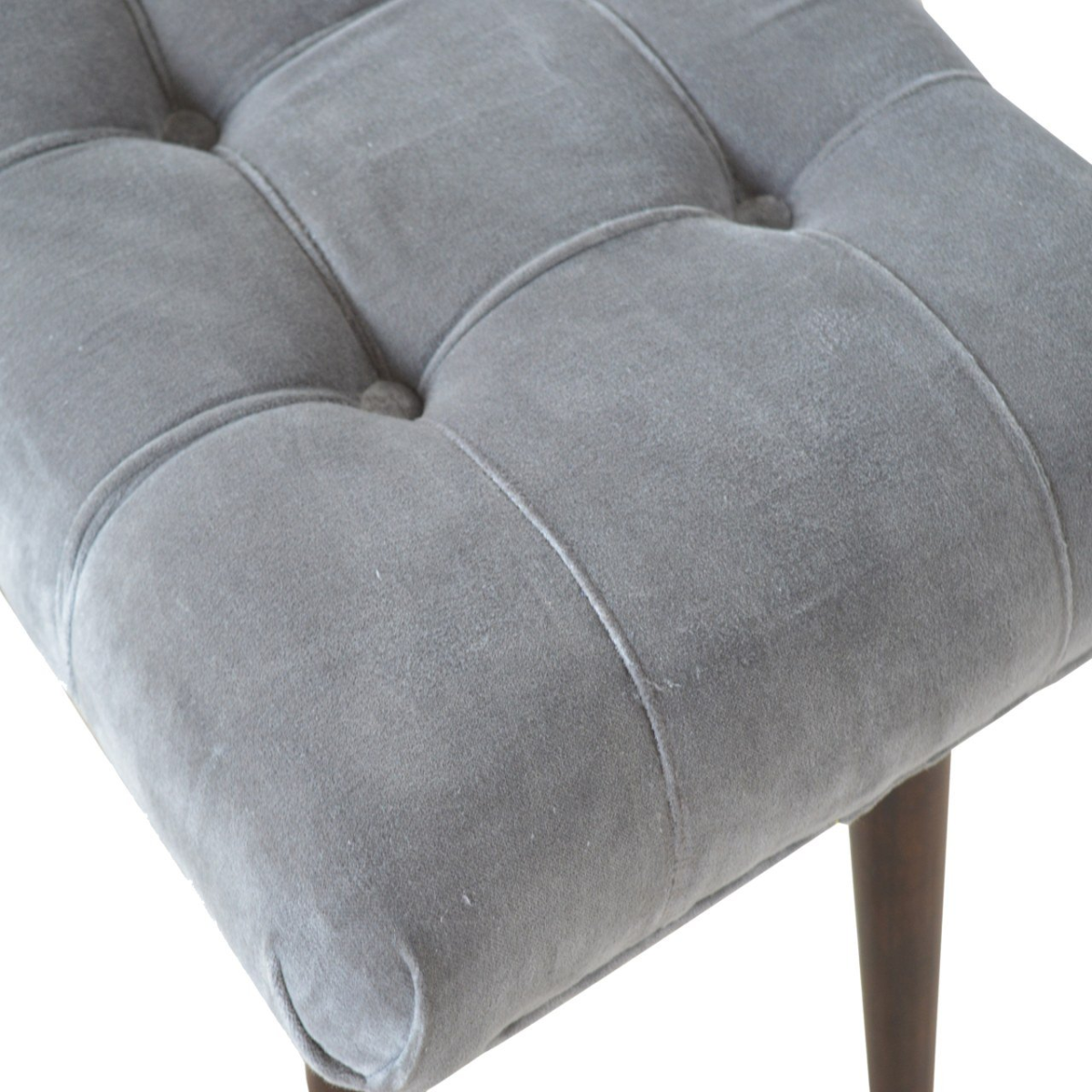 Artisan Furniture Solid Wood Grey Cotton Velvet Curved Bench